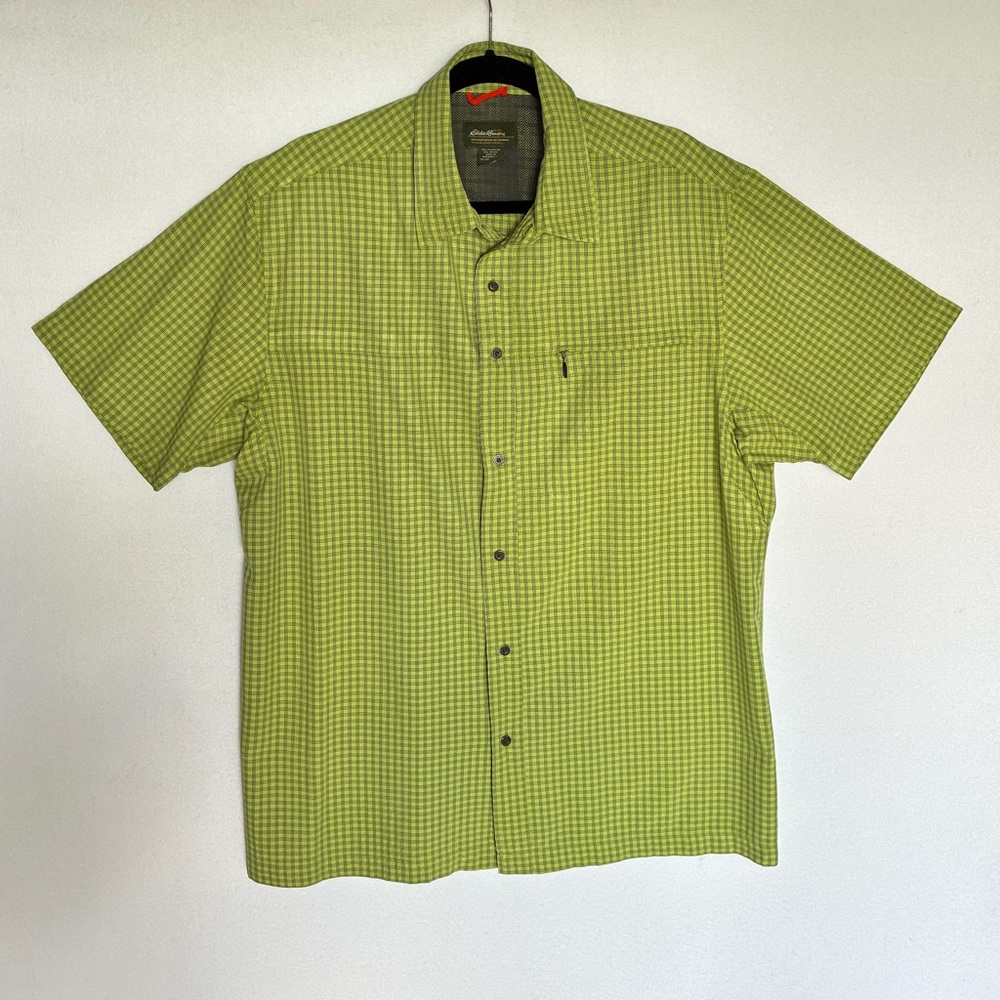 Eddie Bauer Men’s Short Sleeve Green Plaid Casual Shirt
